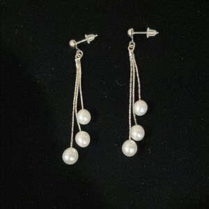 Elegant Silver Pearl Drop Earrings